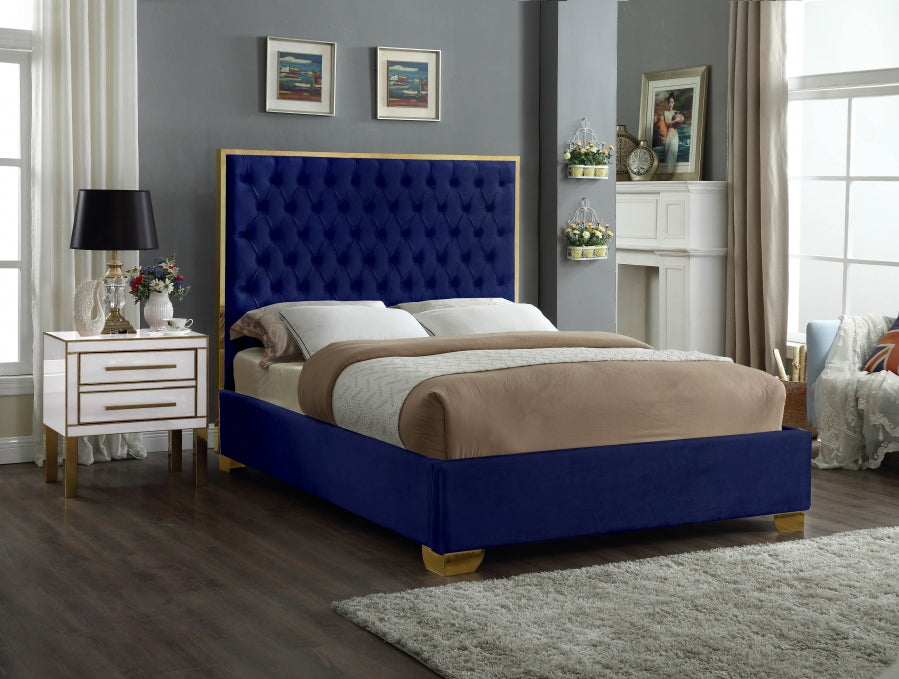 Lana Blue Velvet Queen Bed from Meridian - Luna Furniture