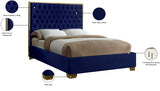 Lana Blue Velvet Queen Bed from Meridian - Luna Furniture