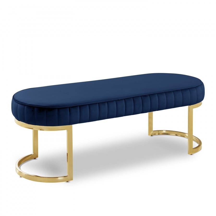 Lemar Blue Velvet Bench from Meridian - Luna Furniture