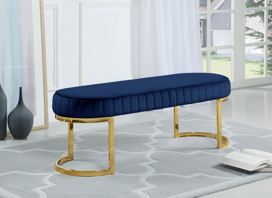 Lemar Blue Velvet Bench from Meridian - Luna Furniture