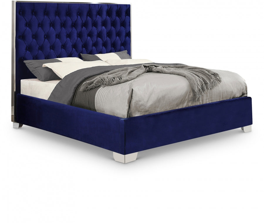 Lexi Blue Velvet Queen Bed from Meridian - Luna Furniture