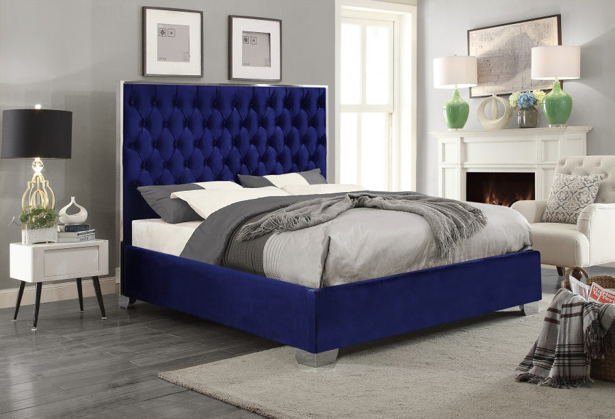 Lexi Blue Velvet Queen Bed from Meridian - Luna Furniture