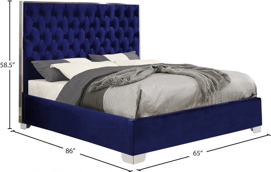 Lexi Blue Velvet Queen Bed from Meridian - Luna Furniture