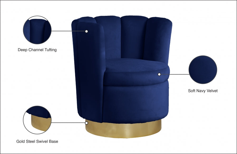 Lily Blue Velvet Accent Chair from Meridian - Luna Furniture