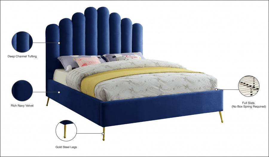 Lily Blue Velvet Full Bed from Meridian - Luna Furniture