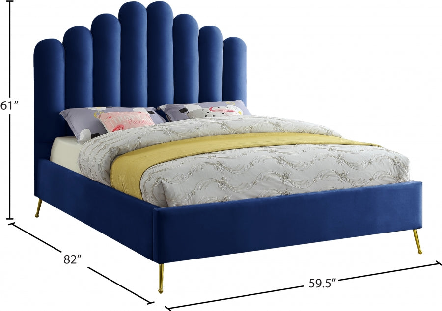 Lily Blue Velvet Full Bed from Meridian - Luna Furniture