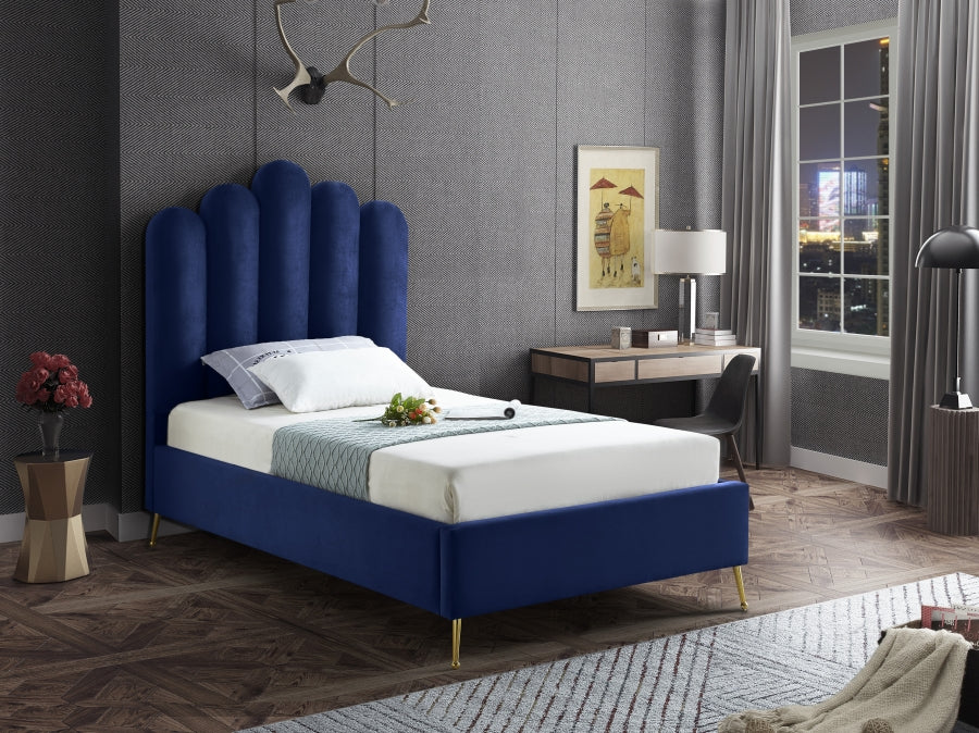 Lily Blue Velvet Twin Bed from Meridian - Luna Furniture