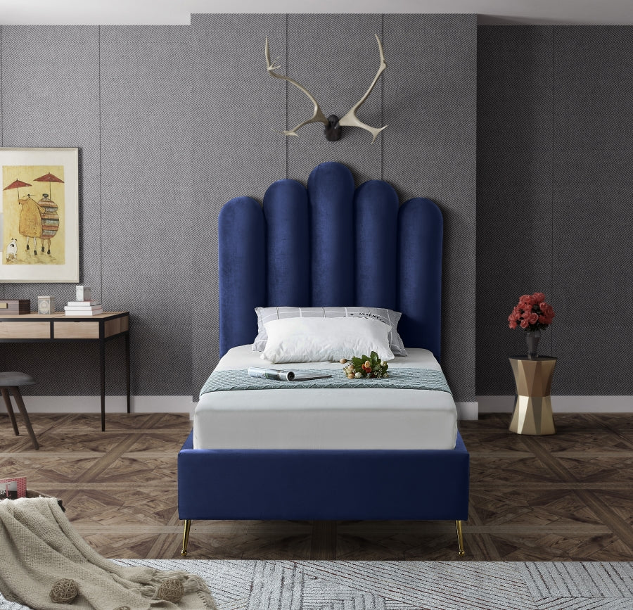 Lily Blue Velvet Twin Bed from Meridian - Luna Furniture