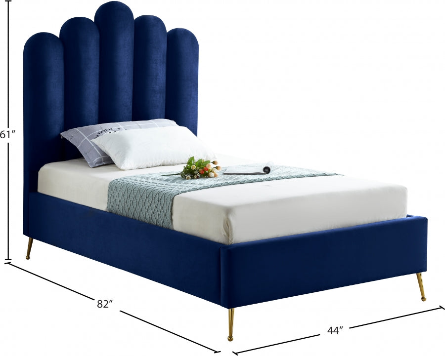 Lily Blue Velvet Twin Bed from Meridian - Luna Furniture