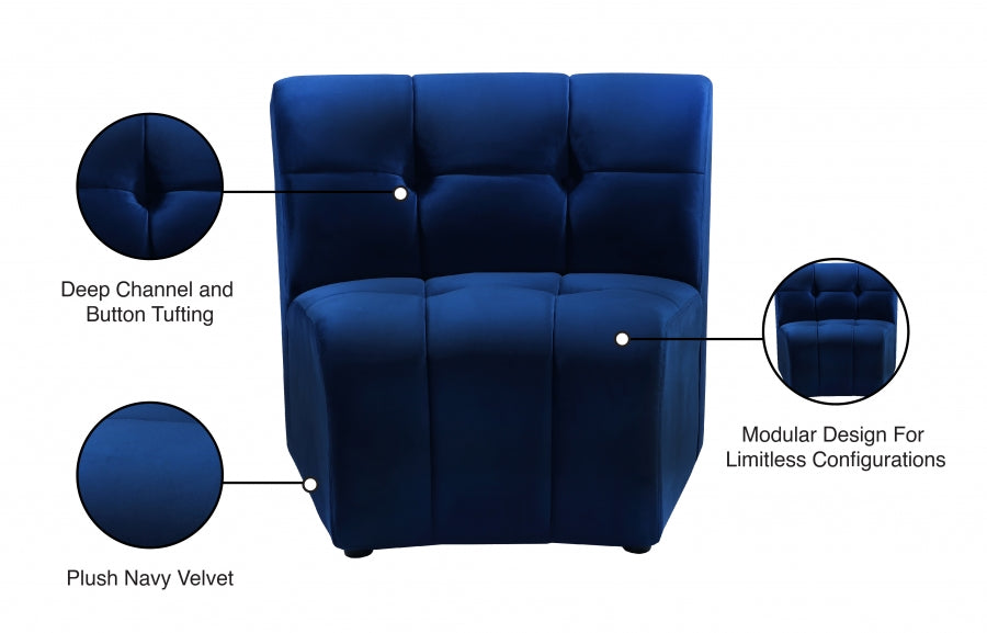 Limitless Blue Modular Velvet Chair from Meridian - Luna Furniture