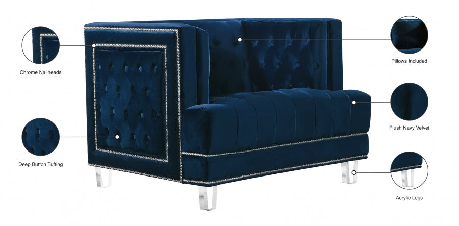 Lucas Blue Velvet Chair from Meridian - Luna Furniture