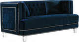 Lucas Blue Velvet Loveseat from Meridian - Luna Furniture