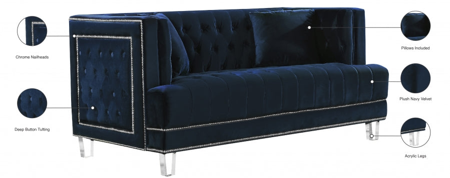 Lucas Blue Velvet Loveseat from Meridian - Luna Furniture