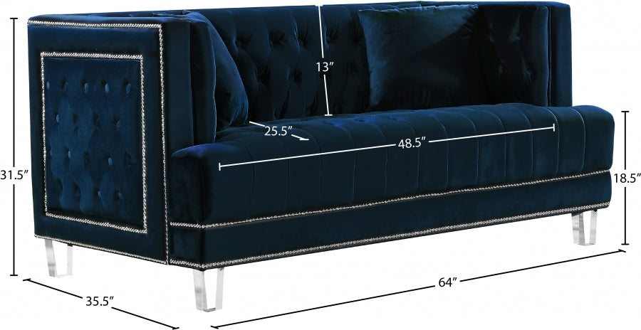 Lucas Blue Velvet Loveseat from Meridian - Luna Furniture