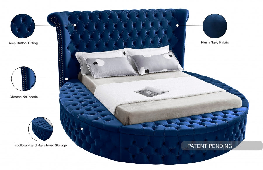 Luxus Blue Velvet Queen Bed from Meridian - Luna Furniture