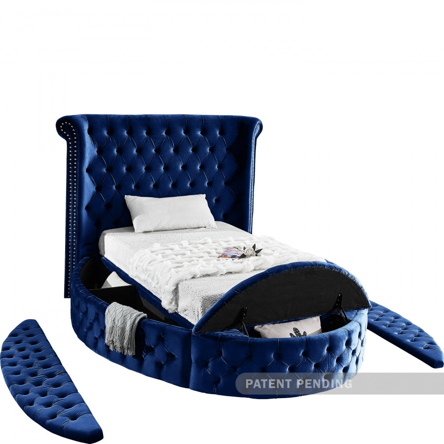 Luxus Blue Velvet Twin Bed from Meridian - Luna Furniture