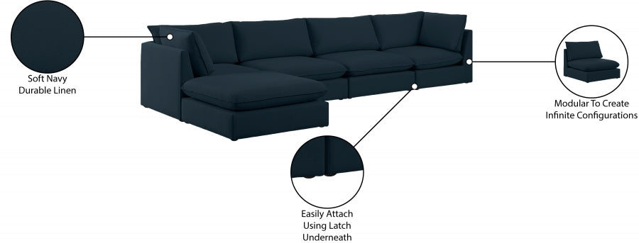 Mackenzie Blue Linen Textured Modular Sectional from Meridian - Luna Furniture