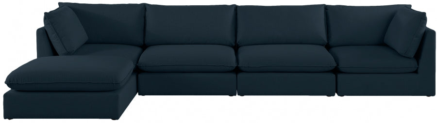 Mackenzie Blue Linen Textured Modular Sectional from Meridian - Luna Furniture