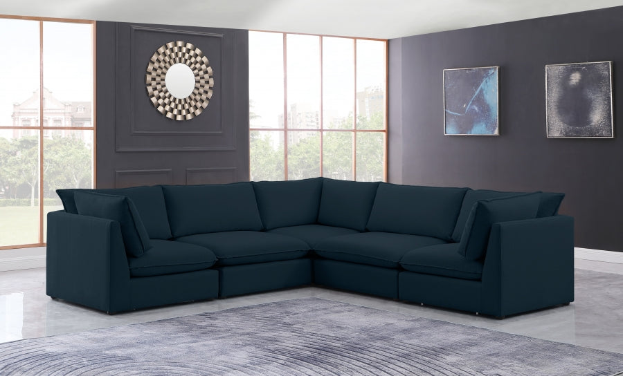 Mackenzie Blue Linen Textured Modular Sectional from Meridian - Luna Furniture