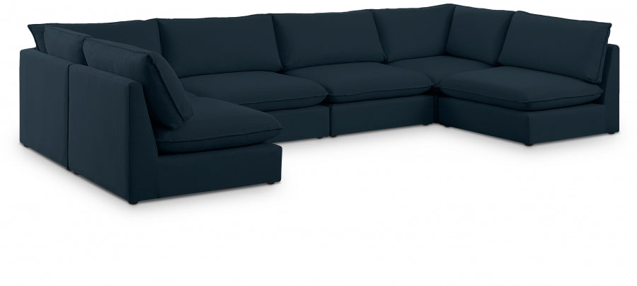 Mackenzie Blue Linen Textured Modular Sectional from Meridian - Luna Furniture