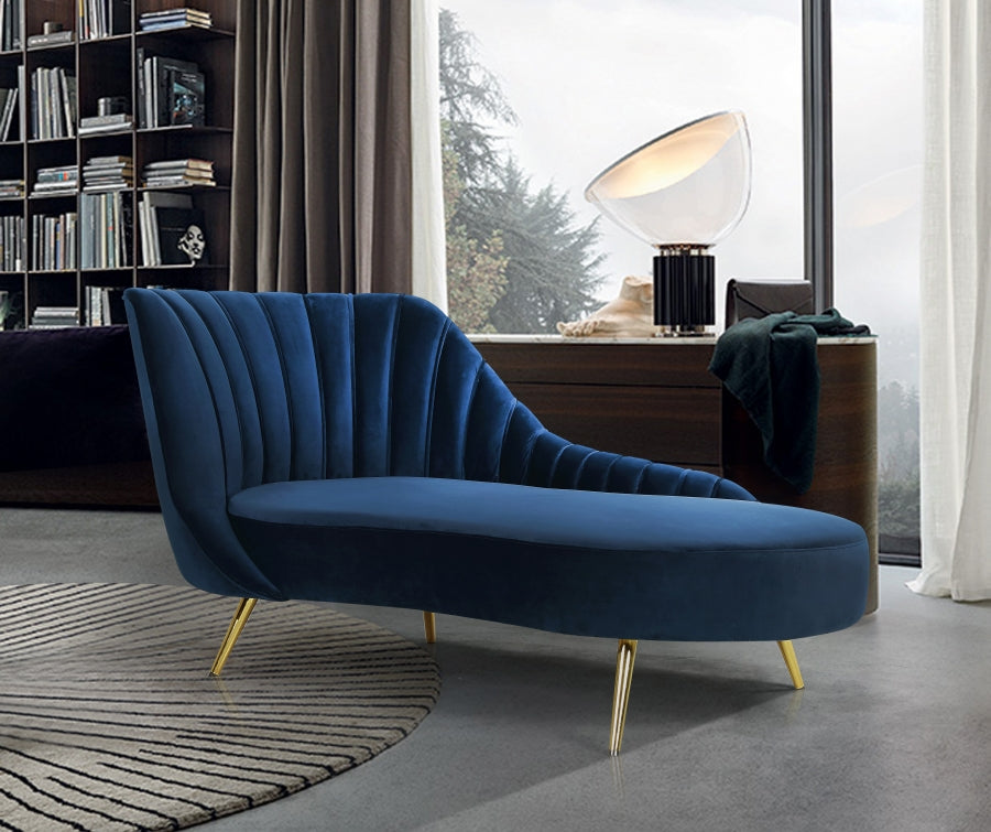 Margo Blue Velvet Chaise Lounge from Meridian - Luna Furniture