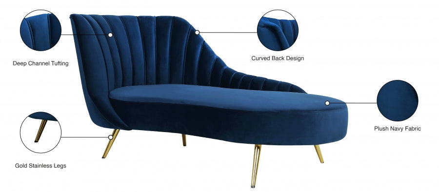 Margo Blue Velvet Chaise Lounge from Meridian - Luna Furniture