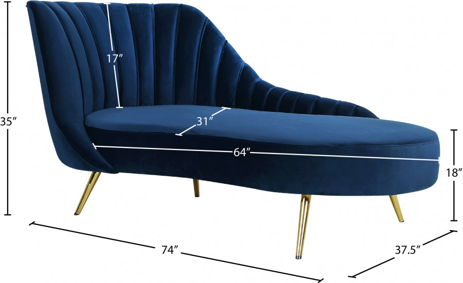 Margo Blue Velvet Chaise Lounge from Meridian - Luna Furniture