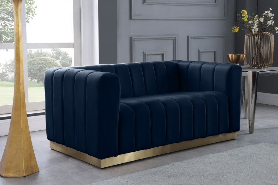 Marlon Blue Velvet Loveseat from Meridian - Luna Furniture