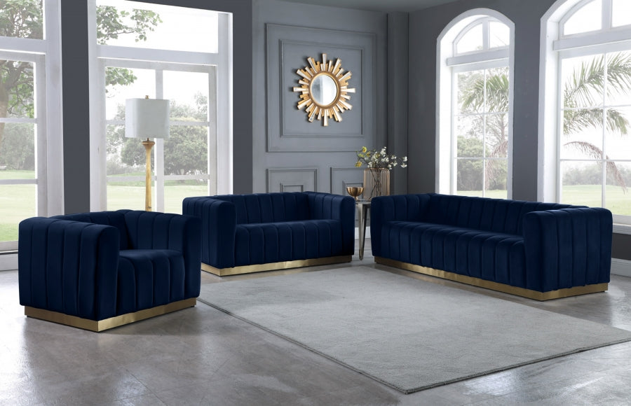 Marlon Blue Velvet Loveseat from Meridian - Luna Furniture