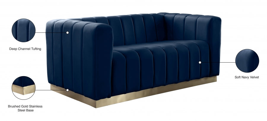 Marlon Blue Velvet Loveseat from Meridian - Luna Furniture