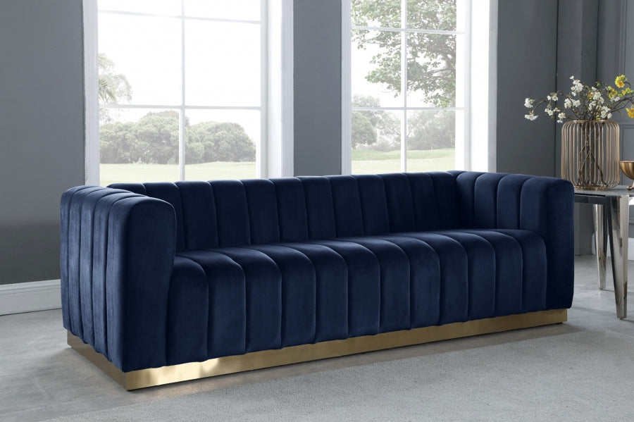 Marlon Blue Velvet Sofa from Meridian - Luna Furniture