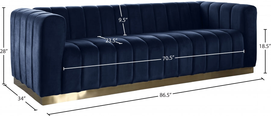 Marlon Blue Velvet Sofa from Meridian - Luna Furniture