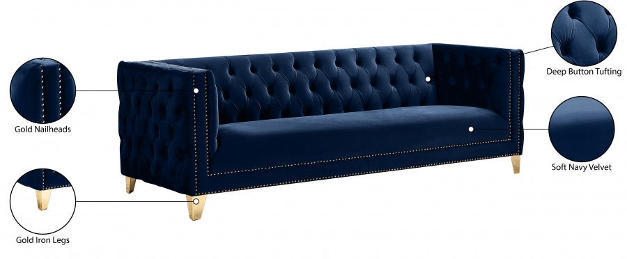 Michelle Blue Velvet Sofa from Meridian - Luna Furniture