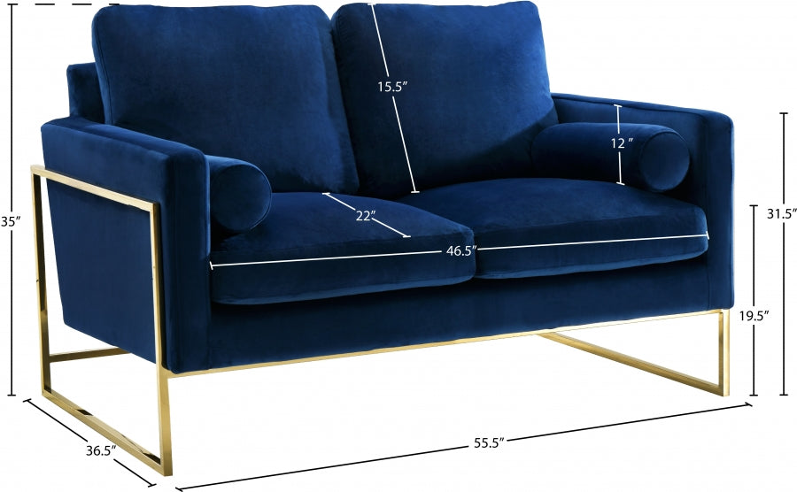 Mila Blue Velvet Loveseat from Meridian - Luna Furniture