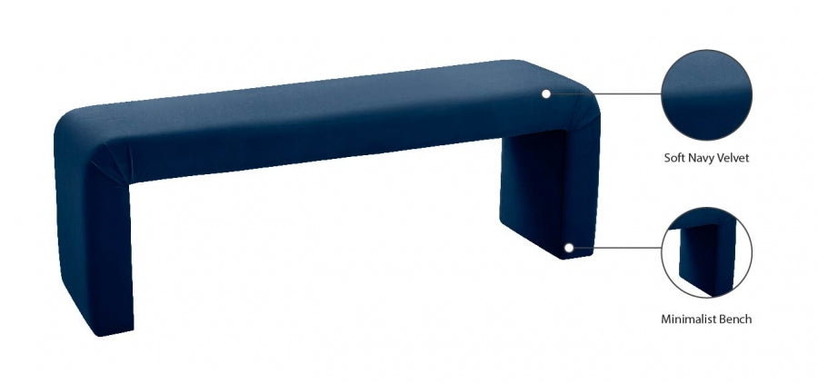 Minimalist Blue Velvet Bench from Meridian - Luna Furniture