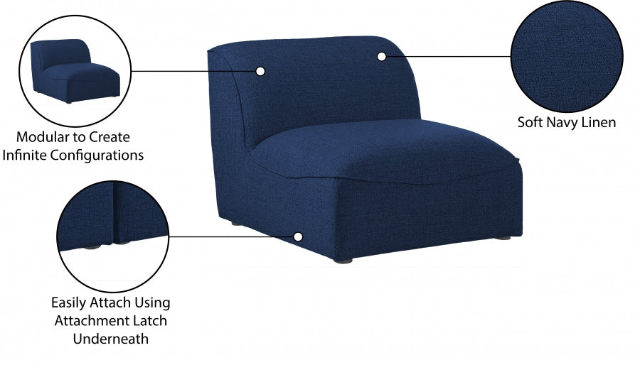 Miramar Blue Modular Armless Chair from Meridian - Luna Furniture