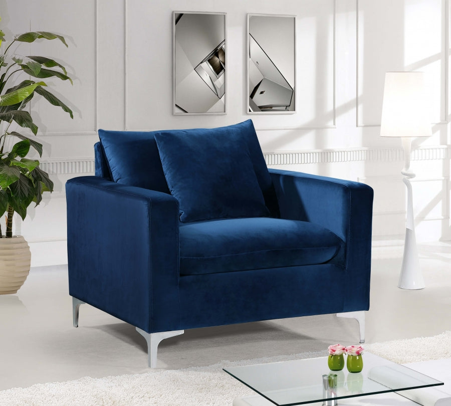 Naomi Blue Velvet Chair from Meridian - Luna Furniture