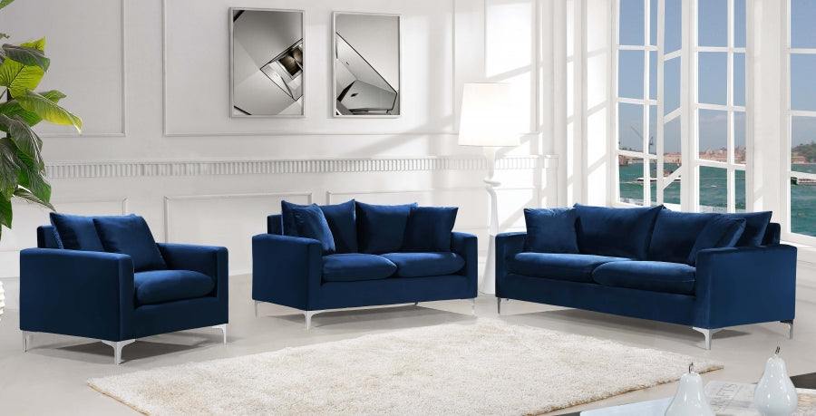 Naomi Blue Velvet Chair from Meridian - Luna Furniture