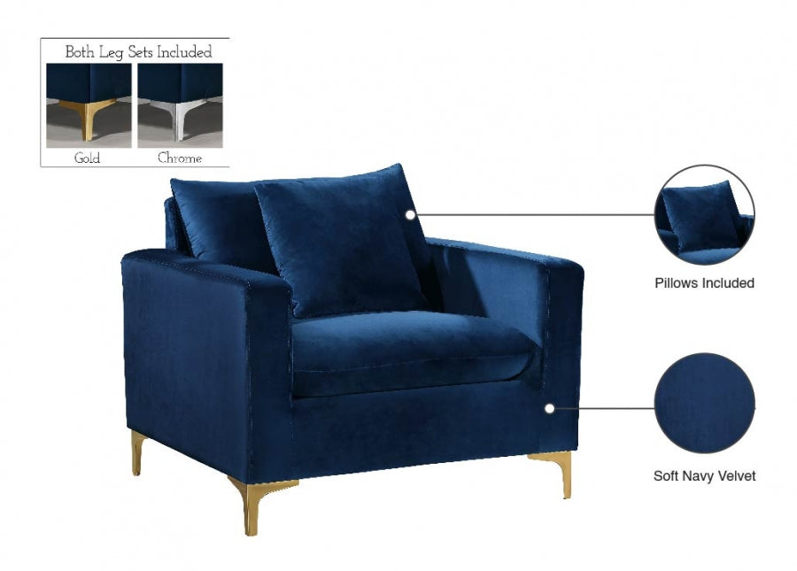 Naomi Blue Velvet Chair from Meridian - Luna Furniture