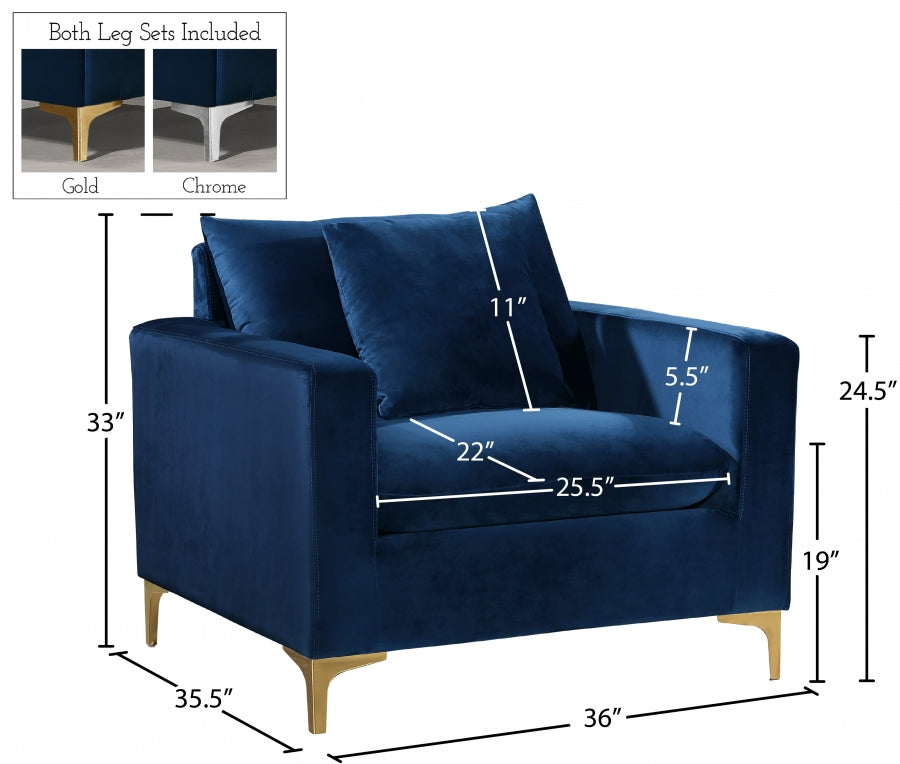 Naomi Blue Velvet Chair from Meridian - Luna Furniture