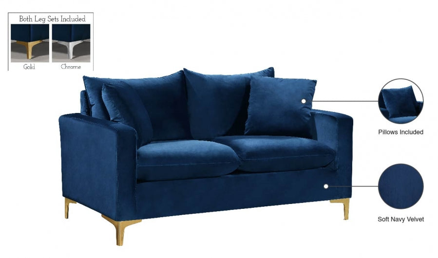 Naomi Blue Velvet Loveseat from Meridian - Luna Furniture