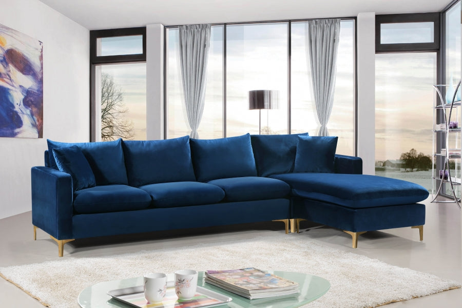 Naomi Blue Velvet Reversible Sectional from Meridian - Luna Furniture