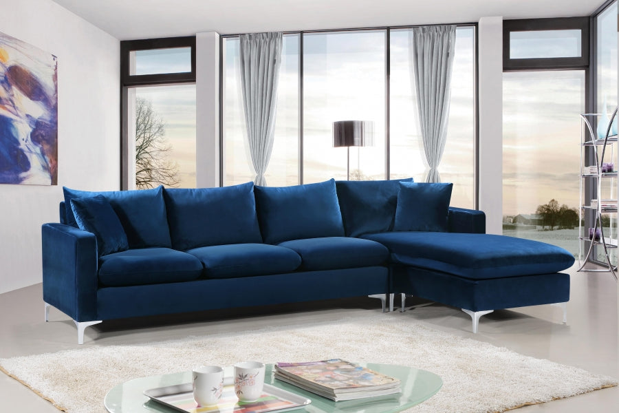 Naomi Blue Velvet Reversible Sectional from Meridian - Luna Furniture