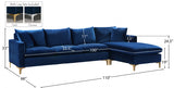 Naomi Blue Velvet Reversible Sectional from Meridian - Luna Furniture