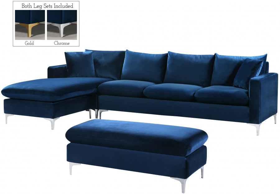 Naomi Blue Velvet Reversible Sectional from Meridian - Luna Furniture