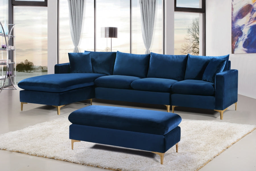 Naomi Blue Velvet Reversible Sectional from Meridian - Luna Furniture