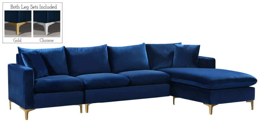 Naomi Blue Velvet Reversible Sectional from Meridian - Luna Furniture