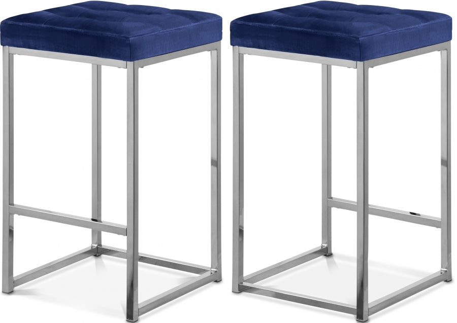 Nicola Blue Velvet Counter Stool, Set of 2 from Meridian - Luna Furniture