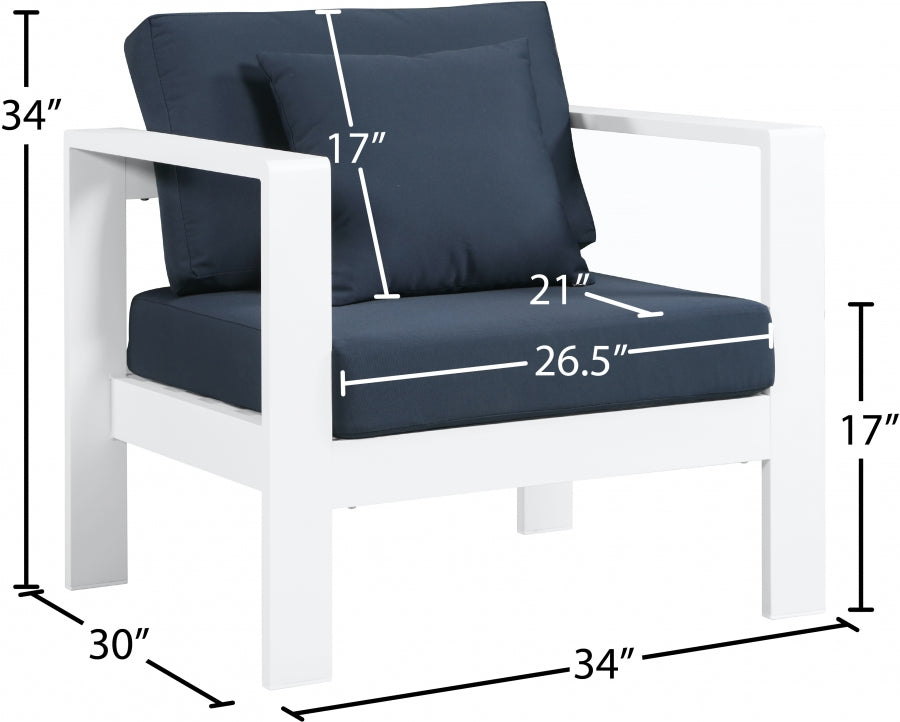 Nizuc Blue Outdoor Patio Aluminum Modular Arm Chair from Meridian - Luna Furniture