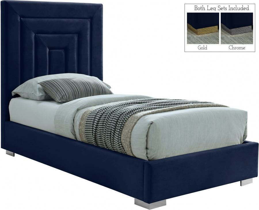 Nora Blue Velvet Twin Bed from Meridian - Luna Furniture